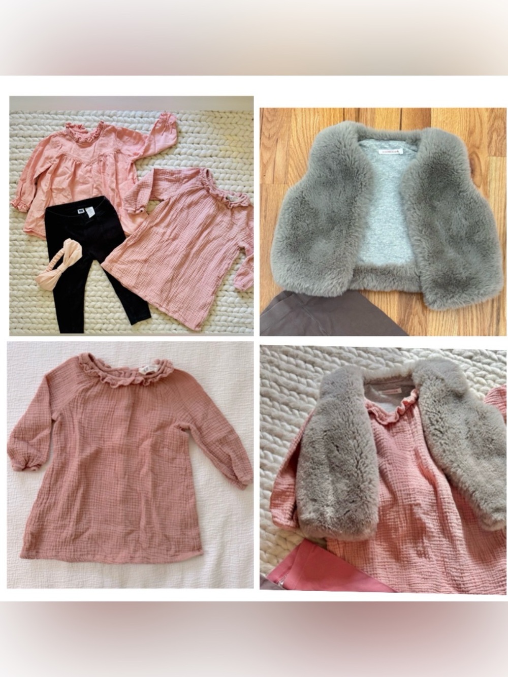 Janie and Jack 24 month fall bundle Pink Ruffle Blouse dress legging fur vest